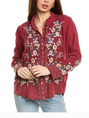 Johnny Was Fargo Embroidered Red Blouse XXL